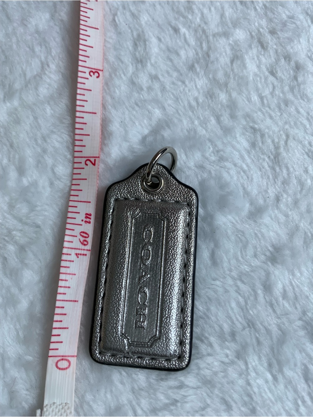 Coach Metallic Silver Leather Tag Keychain